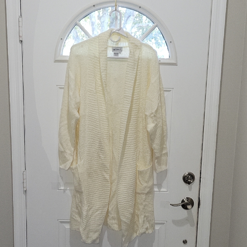 Vicki Wayne's  Women's Ivory Long Knitted Open Cardigan Size S